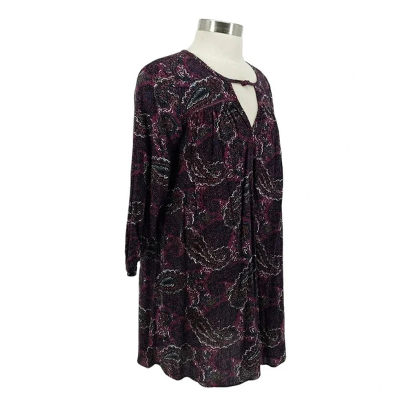 American Eagle Shift Peasant Dress Purple Paisley Keyhole Neck 3/4 Sleeve Boho - Picture 3 of 9